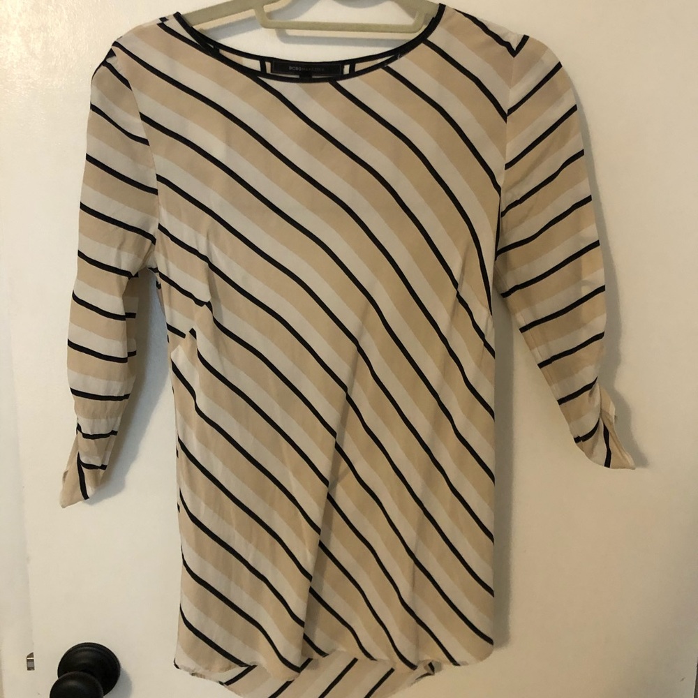 BCBG silk open back blouse